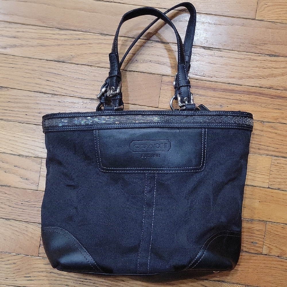 Coach Black Leather Trim Tote Bag